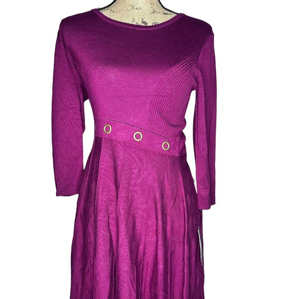BCX Long Sleeve Fit and Flare Sweater Dress Bordeux Large NWT